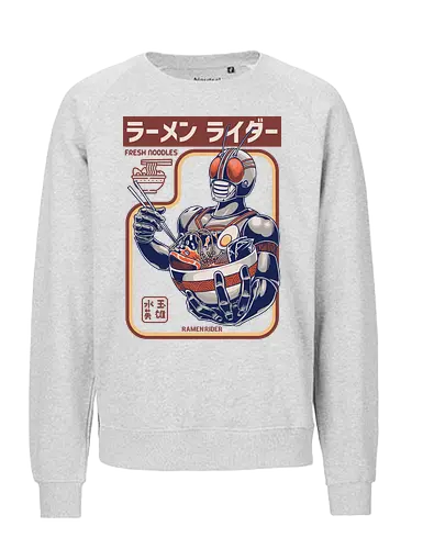 Kamen Rider isst Ramen-Nudeln – lustige Parodie - Kamen Rider-Parodie, Ramen Rider, Tokusatsu-Held, Ramen-Nudeln, japanisches Essen, Masked Rider, Henshin, lustige Ramen, Anime-Essen, Nudel-Liebhaber, Retro-Superheld, Anime-Parodie, Otaku, Ramen-Schüssel, Popkultur-Mashup - Fairtrade Sweatshirt