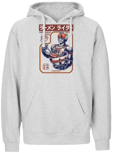 Kamen Rider isst Ramen-Nudeln – lustige Parodie - Kamen Rider-Parodie, Ramen Rider, Tokusatsu-Held, Ramen-Nudeln, japanisches Essen, Masked Rider, Henshin, lustige Ramen, Anime-Essen, Nudel-Liebhaber, Retro-Superheld, Anime-Parodie, Otaku, Ramen-Schüssel, Popkultur-Mashup - Fairtrade Hoodie