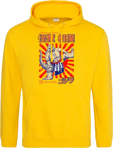 Kaiju als Kaiju-Sumo-Ringer – Parodie auf japanische Monster - Kaiju, Kaiju, Kaiju-Sumo, Sumo-Ringer, lustige Monster-Parodie, japanisches Wrestling, Kaiju-Kampf, Kampf aus dem Jahr 1954, japanisches Retro-Thema, Otaku-Humor, Riesenmonster, radioaktiver Dinosaurier, Sumo-Kampf, Kampfsport-Parodie, Tokio-Monster, Nerd-Humor, Popkultur-Mashup, Schwergewichts-Champion, Yokozuna, Kaiju-Fanart, lustiger Dinosaurier, japanische Streetwear - Standard Hoodie