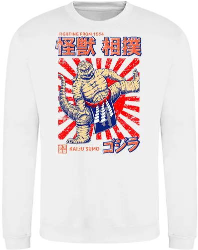 Kaiju als Kaiju-Sumo-Ringer – Parodie auf japanische Monster - Kaiju, Kaiju, Kaiju-Sumo, Sumo-Ringer, lustige Monster-Parodie, japanisches Wrestling, Kaiju-Kampf, Kampf aus dem Jahr 1954, japanisches Retro-Thema, Otaku-Humor, Riesenmonster, radioaktiver Dinosaurier, Sumo-Kampf, Kampfsport-Parodie, Tokio-Monster, Nerd-Humor, Popkultur-Mashup, Schwergewichts-Champion, Yokozuna, Kaiju-Fanart, lustiger Dinosaurier, japanische Streetwear - Sweatshirt