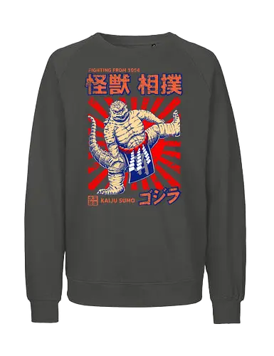 Kaiju als Kaiju-Sumo-Ringer – Parodie auf japanische Monster - Kaiju, Kaiju, Kaiju-Sumo, Sumo-Ringer, lustige Monster-Parodie, japanisches Wrestling, Kaiju-Kampf, Kampf aus dem Jahr 1954, japanisches Retro-Thema, Otaku-Humor, Riesenmonster, radioaktiver Dinosaurier, Sumo-Kampf, Kampfsport-Parodie, Tokio-Monster, Nerd-Humor, Popkultur-Mashup, Schwergewichts-Champion, Yokozuna, Kaiju-Fanart, lustiger Dinosaurier, japanische Streetwear - Fairtrade Sweatshirt