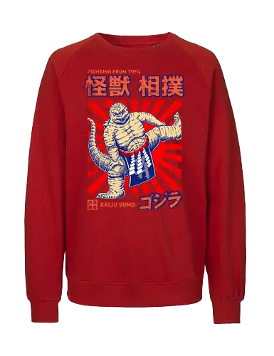Kaiju als Kaiju-Sumo-Ringer – Parodie auf japanische Monster - Kaiju, Kaiju, Kaiju-Sumo, Sumo-Ringer, lustige Monster-Parodie, japanisches Wrestling, Kaiju-Kampf, Kampf aus dem Jahr 1954, japanisches Retro-Thema, Otaku-Humor, Riesenmonster, radioaktiver Dinosaurier, Sumo-Kampf, Kampfsport-Parodie, Tokio-Monster, Nerd-Humor, Popkultur-Mashup, Schwergewichts-Champion, Yokozuna, Kaiju-Fanart, lustiger Dinosaurier, japanische Streetwear - Fairtrade Sweatshirt