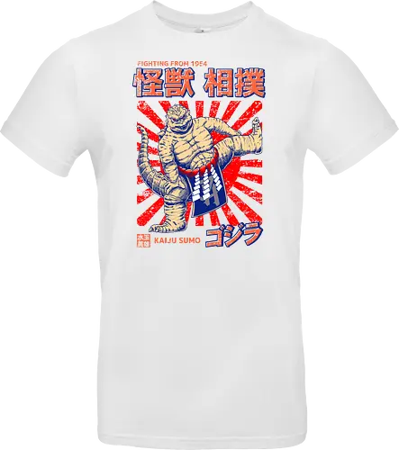 Kaiju als Kaiju-Sumo-Ringer – Parodie auf japanische Monster - Kaiju, Kaiju, Kaiju-Sumo, Sumo-Ringer, lustige Monster-Parodie, japanisches Wrestling, Kaiju-Kampf, Kampf aus dem Jahr 1954, japanisches Retro-Thema, Otaku-Humor, Riesenmonster, radioaktiver Dinosaurier, Sumo-Kampf, Kampfsport-Parodie, Tokio-Monster, Nerd-Humor, Popkultur-Mashup, Schwergewichts-Champion, Yokozuna, Kaiju-Fanart, lustiger Dinosaurier, japanische Streetwear - Standard T-Shirt