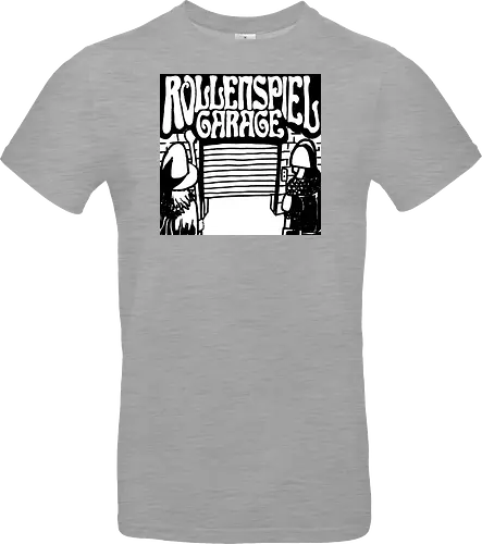 Logo des Podcasts RollenspielGarage in Graustufen. Design by CrlBox. Feuerball!