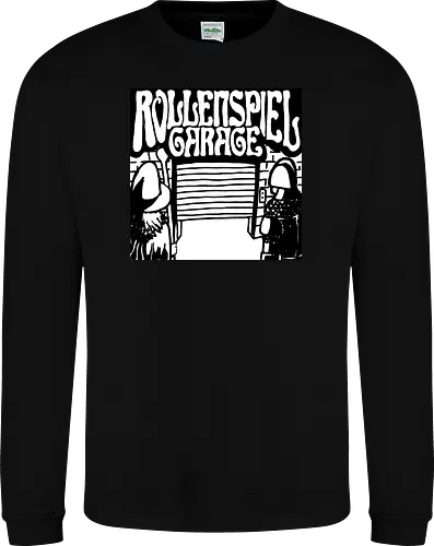 Logo des Podcasts RollenspielGarage in Graustufen. Design by CrlBox. Feuerball!