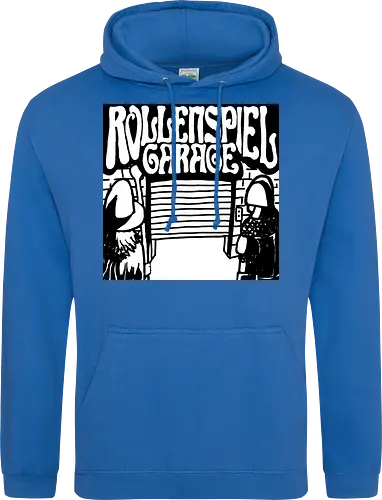 Logo des Podcasts RollenspielGarage in Graustufen. Design by CrlBox. Feuerball!