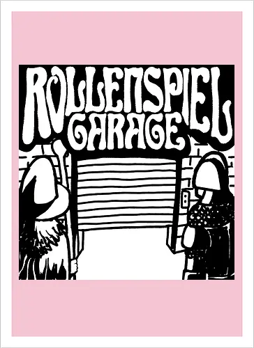 Logo des Podcasts RollenspielGarage in Graustufen. Design by CrlBox. Feuerball!