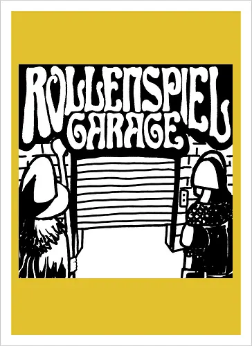 Logo des Podcasts RollenspielGarage in Graustufen. Design by CrlBox. Feuerball!