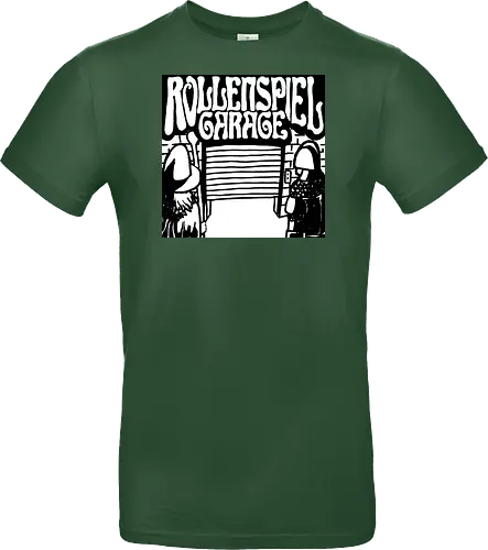 Logo des Podcasts RollenspielGarage in Graustufen. Design by CrlBox. Feuerball!