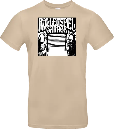 Logo des Podcasts RollenspielGarage in Graustufen. Design by CrlBox. Feuerball!