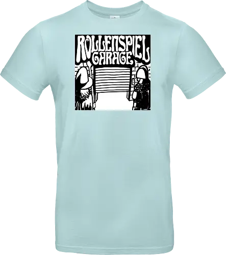 Logo des Podcasts RollenspielGarage in Graustufen. Design by CrlBox. Feuerball!
