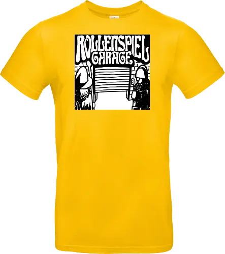 Logo des Podcasts RollenspielGarage in Graustufen. Design by CrlBox. Feuerball!