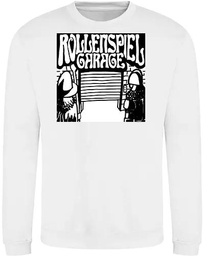Logo des Podcasts RollenspielGarage in Graustufen. Design by CrlBox. Feuerball!