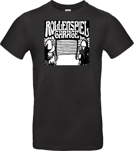 Logo des Podcasts RollenspielGarage in Graustufen. Design by CrlBox. Feuerball!