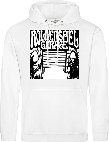 Logo des Podcasts RollenspielGarage in Graustufen. Design by CrlBox. Feuerball!