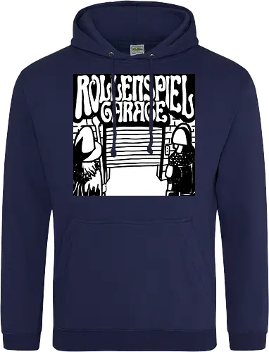 Logo des Podcasts RollenspielGarage in Graustufen. Design by CrlBox. Feuerball!