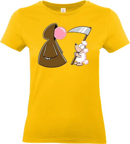 Kaugummi-Tod und Pudel - tod, pudel, sense, kaugummi, cartoon, cartoons, nichtlustig, nicht lustig - Standard T-Shirt (Women)
