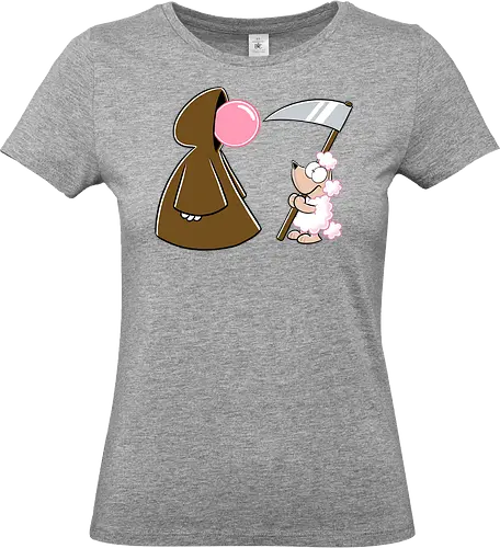 Kaugummi-Tod und Pudel - tod, pudel, sense, kaugummi, cartoon, cartoons, nichtlustig, nicht lustig - Standard T-Shirt (Women)