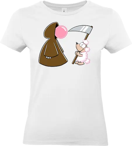 Kaugummi-Tod und Pudel - tod, pudel, sense, kaugummi, cartoon, cartoons, nichtlustig, nicht lustig - Standard T-Shirt (Women)