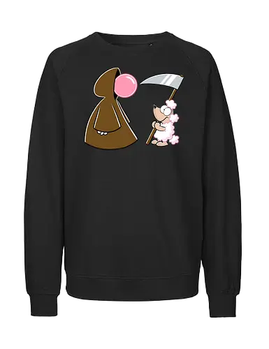 Kaugummi-Tod und Pudel - tod, pudel, sense, kaugummi, cartoon, cartoons, nichtlustig, nicht lustig - Fairtrade Sweatshirt
