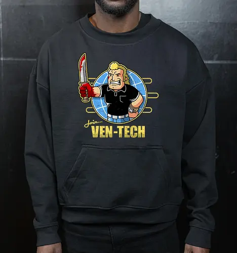 Retro Cartoon Unternehmens Tech Maskottchen Messer Geek Mashup
