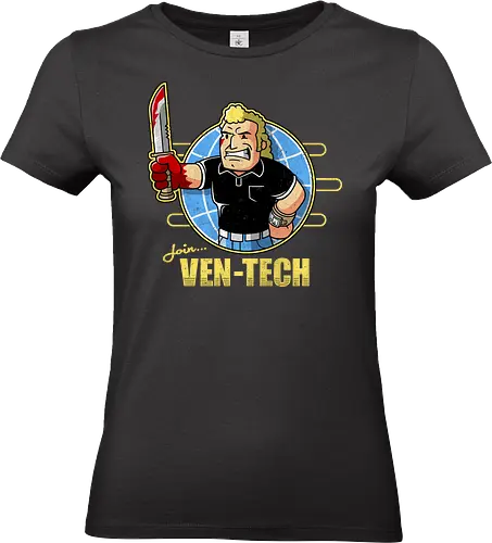 Retro Cartoon Unternehmens Tech Maskottchen Messer Geek Mashup - cartoon mashup shirt, Vault, Fallout, Vault-Tec, retro mascot tee, corporate tech parody apparel, vintage cartoon shirt, geek mashup tee, retro game mascot clothing, cartoon parody shirt, funny geek tee, vintage corporate mascot apparel, cartoon crossover shirt, retro geek art tee, funny cartoon mashup clothing, pop culture parody shirt, geek culture tee, vintage cartoon parody apparel - Standard T-Shirt (Women)