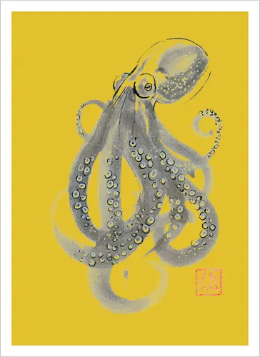 grey octopuss - octopuss, sumie, napan - Artprint