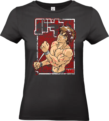 Baki Red Impact - baki, fighting anime, anime design, manga art, combat pose, muscle fighter, anime warrior, red black aesthetic - Standard T-Shirt (Women)