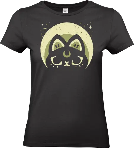 Half Moon Witchy Cat - moon cat, black cat, witch cat, half moon, crescent moon, spooky cute, creepy cute, pagan, lunar, occult, dark, weird, wicca, black and white, xmorfina - Standard T-Shirt (Women)