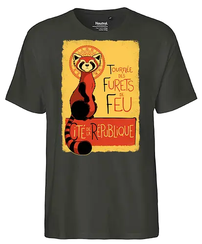 Roter Panda Vintage Französisches Poster Art Nouveau Oriental - red panda vintage shirt, art nouveau animal tee, parisian poster apparel, vintage oriental animal shirt, retro french poster tee, red panda art clothing, vintage animal poster shirt, art nouveau geek tee, oriental vintage apparel, retro animal art shirt, french vintage style tee, red panda kawaii clothing, Fire Ferrets, Legend of Korra, Republic City - Fairtrade T-Shirt