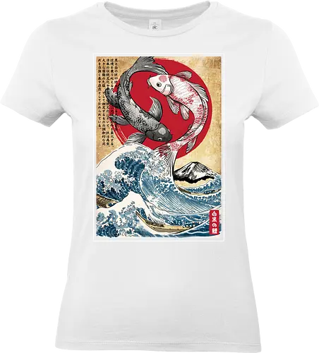 Koi balance in Japan - japan, japanese art, ying yang, great wave off kanagawa, animals, nature - Standard T-Shirt (Women)