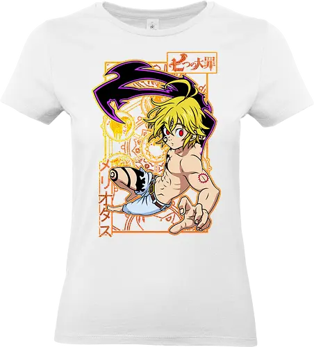 Meliodas Shadow Form - meliodas, anime art, demon power, manga hero, fantasy fighter, yellow aesthetic, anime poster, nanatsu no taizai - Standard T-Shirt (Women)