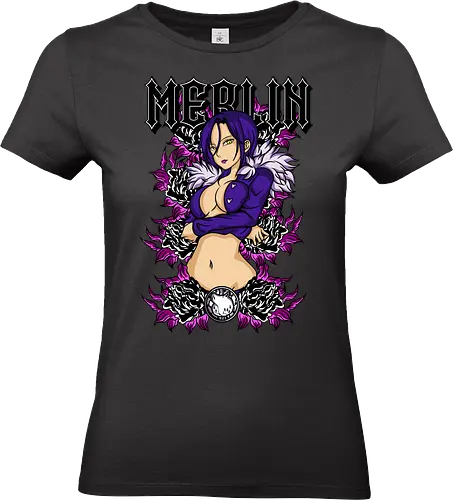 Merlin Dark Magic - merlin, anime sorceress, seven deadly sins, fantasy warrior, manga art, purple aura, anime aesthetic, magic power - Standard T-Shirt (Women)