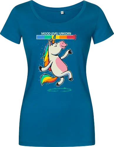 Mood Level Unicorn - unicorn, mood level, mood level unicorn, rainbow unicorn, funny unicorn, unicorn meme, happy vibes, good mood, positive energy, magical, cute unicorn, kawaii, rainbow, sparkle, fantasy humor, mood chart, funny saying, relatable humor, fun design, colorful, party vibes, whimsical, unicorn lover, gift for kids, gift for girls, pride colors, cheerful, mood tracker, rainbow vibes, magical creature - Women T-Shirt