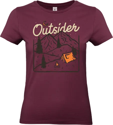 Outsider - nature, hiking, camp, pun, optimistic, camping, hike, adventure, mountains, landscape, outside, outsider - Standard T-Shirt (Women)