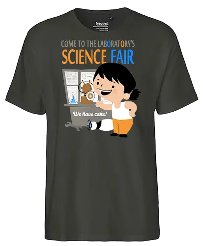 Aperture Science Fair - Gateway, aperature, Glados, Portal Gun, Science Fair - Fairtrade T-Shirt