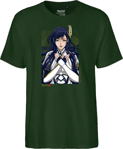 Majestätische Walküre – Himmlische Kriegerin Premium - walküre premium kunst, Brunhilde, Record of Ragnarok, Shuumatsu no Valkyrie, himmlische kriegerin design, anime walküre druck, blaue goldene kriegerin kunst, nordische mythologie anime, mystische kriegerin design, blauhaarige walküre kunst, weißer rüstung kriegerin, starke weibliche anime kunst, epische kriegerin design, goldene walküre druck, mystische kriegerin kunst, elegante anime kriegerin, premium walküre druck, himmlische kriegerin vintage - Fairtrade T-Shirt