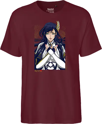 Majestätische Walküre – Himmlische Kriegerin Premium - walküre premium kunst, Brunhilde, Record of Ragnarok, Shuumatsu no Valkyrie, himmlische kriegerin design, anime walküre druck, blaue goldene kriegerin kunst, nordische mythologie anime, mystische kriegerin design, blauhaarige walküre kunst, weißer rüstung kriegerin, starke weibliche anime kunst, epische kriegerin design, goldene walküre druck, mystische kriegerin kunst, elegante anime kriegerin, premium walküre druck, himmlische kriegerin vintage - Fairtrade T-Shirt