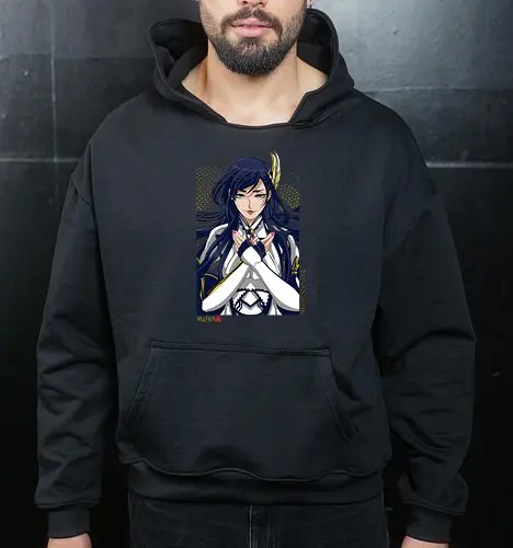 Majestätische Walküre – Himmlische Kriegerin Premium - walküre premium kunst, Brunhilde, Record of Ragnarok, Shuumatsu no Valkyrie, himmlische kriegerin design, anime walküre druck, blaue goldene kriegerin kunst, nordische mythologie anime, mystische kriegerin design, blauhaarige walküre kunst, weißer rüstung kriegerin, starke weibliche anime kunst, epische kriegerin design, goldene walküre druck, mystische kriegerin kunst, elegante anime kriegerin, premium walküre druck, himmlische kriegerin vintage - Cropped Hoodie