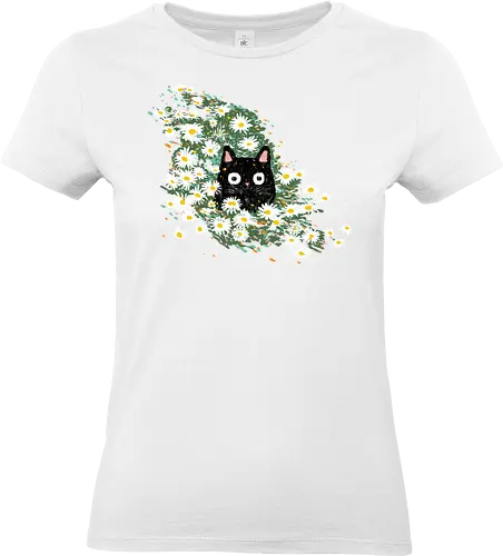 Summer catmouflage - cats, cats lovers, cute cat, funny cat, animal lover, summer, flowers, nature, animals - Standard T-Shirt (Women)