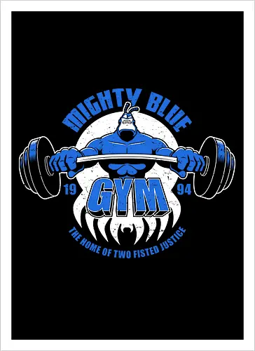 Blauer Superheld Fitnessstudio Vintage 1994 Muskel Cartoon Retro