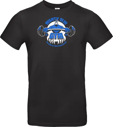 Blauer Superheld Fitnessstudio Vintage 1994 Muskel Cartoon Retro