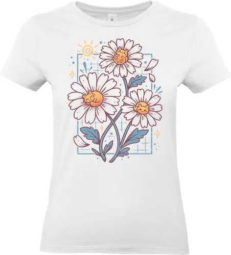 Lazy Daisy Cats - cat lover, kittens, summer vibes, spring, daisy flower, floral, nature, cottagecore, kawaii, cozy, botanical, garden, flowers, cute animals - Standard T-Shirt (Women)