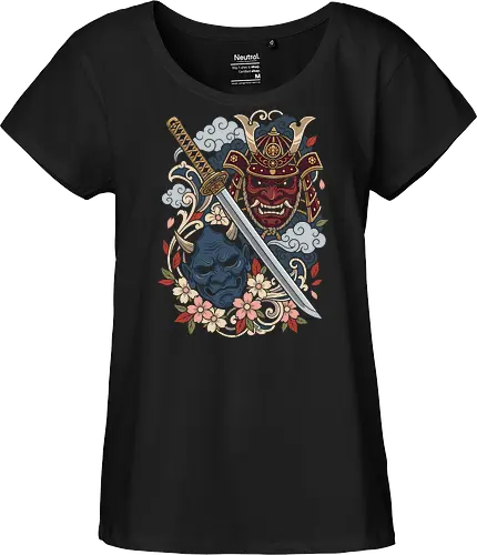 Spirits of the Blade: Samurai & Oni - Japanese samurai shirt, Oni mask graphic tee, Irezumi tattoo apparel, katana sword design, neo traditional tattoo shirt, cherry blossom streetwear, Japanese folklore clothing, Yokai demon tee, aesthetic samurai merch, martial arts graphic shirt - Fairtrade Girl Shirt