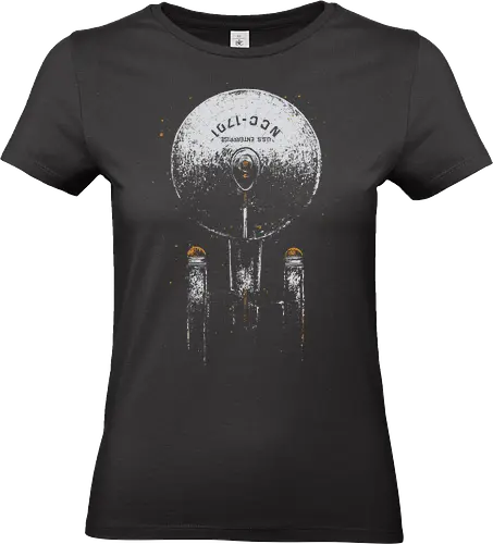Boldly Go Starship - starship, trekkie, trekker, spacecraft, love, boldly go, dark, sketch, splatter, above, sci fi, xmorfina - Standard T-Shirt (Women)