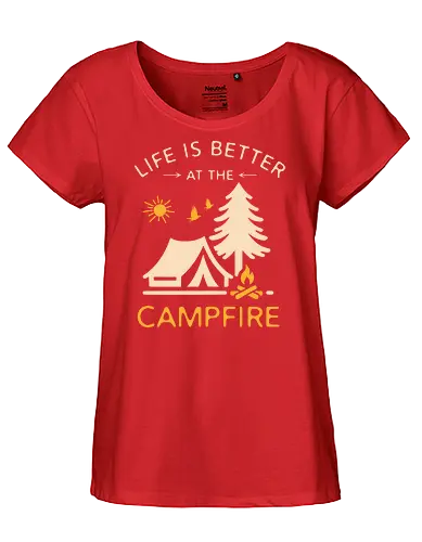 Am Lagerfeuer Ist Das Leben Besser – Camping Outdoor Abenteuer Design - Lagerfeuer, Camping, Camper, Zelt, Outdoor, Natur, Wald, Abenteuer, Wandern, Campen, Vanlife, Wohnmobil, Campingplatz, Trekking, Wildnis, Berge, Reise, Urlaub, Freizeit, Naturfreund, Outdoor Leben, Bonfire, Waldliebe, Campfire, Abenteuerlust, Camping Geschenk, Zelten, Nationalpark, Outdoor Fan, Campingliebhaber - Fairtrade Girl Shirt