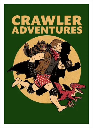 Dungeon Crawler Comic Cover - nerd, geek, book, books, bookworm, post-apocalypse, RPG, role-playing game, tabletop, isekai, fantasy, adventure, crawler, game, video game, video games, games, cat, pet, Poster, persian cat, dinosaur, velociraptor, raptor, fun, funny, comic book, mashup. comic book cover, cover, Donut, Science Fantasy, Science Fiction, Scifi - Artprint