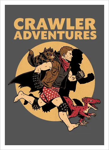 Dungeon Crawler Comic Cover - nerd, geek, book, books, bookworm, post-apocalypse, RPG, role-playing game, tabletop, isekai, fantasy, adventure, crawler, game, video game, video games, games, cat, pet, Poster, persian cat, dinosaur, velociraptor, raptor, fun, funny, comic book, mashup. comic book cover, cover, Donut, Science Fantasy, Science Fiction, Scifi - Artprint