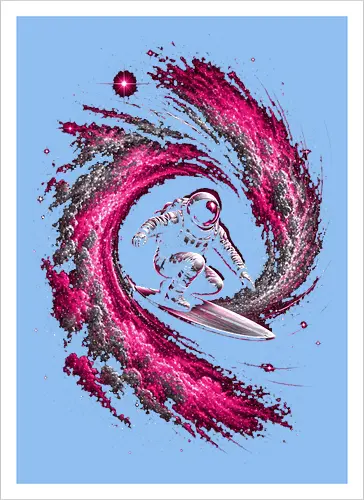 Astronaut Surfing a Cosmic Wave Pink
