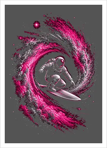 Astronaut Surfing a Cosmic Wave Pink